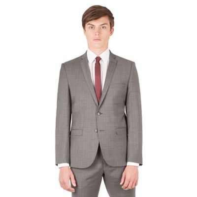 Ben Sherman Grey with warm overcheck 2 button front super slim fit camden suit jacket